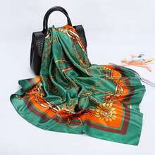 Women's Satin Scarf, Square, 90x90 Cm, Printed, Elegant Satin Scarf - 綠旗 - 查看 3