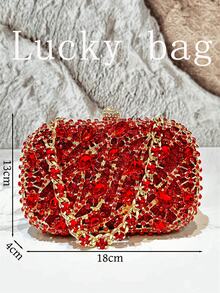 1件时尚水钻手提包，女士优雅闪亮派对钱包斜挎包，配钻石链条，适合晚宴、婚礼、宴会等正式场合 - 紅色 - 查看 8