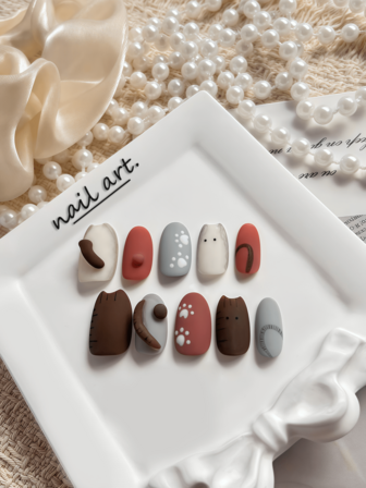 10 Pieces Of Handmade Press-On Nails, False Nails, Cute Simple Style, Cute Cat Pattern, Contrasting Color Design, Short Press-On Nails, Flower Pattern, Cute Nails, Oval Press-On Nails, High-End Quality, Suitable For Daily Or Festive Wear, Can Be Given As Gifts.