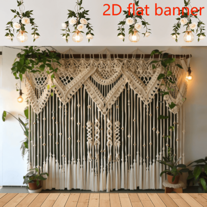 2D Flat Banner Bohemian Macrame Wall Hanging: Suitable For Personal Photography, Home Art Decoration Background Cloth