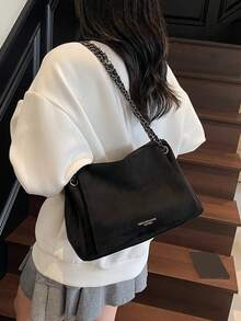1pc Vintage Chain Decor Black Shoulder Bag, Fashion Casual Crossbody Bag For Women, Suitable For Daily, Commuting, Dating, Gift - Black - View 4