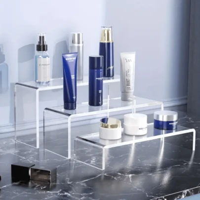 5 件 PMMJ 亚克力展示架 - 多层透明亚克力立管，适用于化妆品、珠宝、耐用且透明的亚克力立管，适用于家居装饰、办公室和假日零售店展示、美容院礼品、时装设计、抛光表面展示架、U 型亚克力货架、甜点展示架、化妆品展示架、玩具展示架、收藏品小雕像架