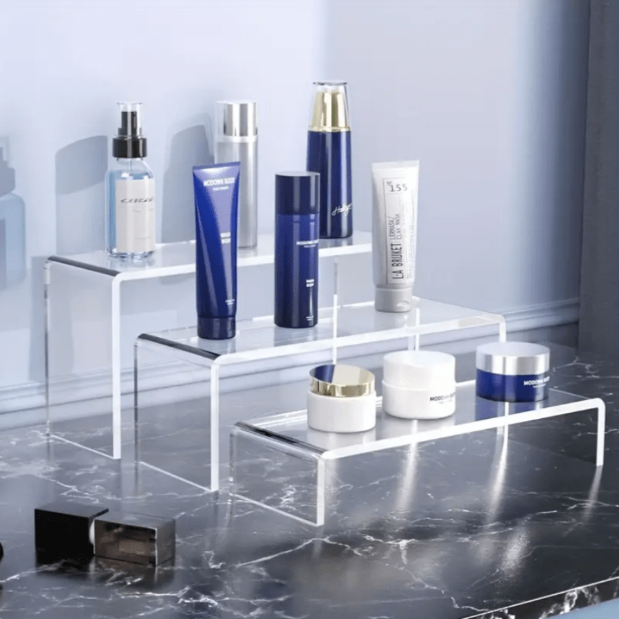 5 piezas Soporte de exhibición de acrílico PMMJ - Elevador de acrílico transparente multicapa para cosméticos, joyería, elevador de acrílico duradero y claro adecuado para decoración del hogar, oficina y exhibición minorista de vacaciones, regalos de salón de belleza, diseño de moda, soporte de exhibición de superficie pulida, estantes de acrílico en forma de U, soporte de exhibición de postres, exhibición de cosméticos, soporte de exhibición de juguetes, estantería para figuras coleccionables