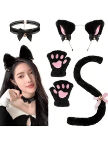 万圣节猫咪角色扮演道具包括猫耳头带、猫爪手套、猫尾巴配饰套装 - 彩色 - 查看 19