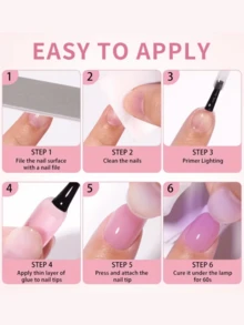 60片装短/长美甲贴纸组合套装，粉色法式软胶美甲贴纸组合套装，适合所有女性和女孩，法式美甲设计，日常佩戴美甲贴纸，美甲用品 - 粉色 - 查看 11