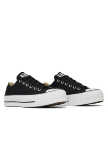 Converse All Star 女士厚底帆布运动鞋，透气舒适，适合跑步、步行、上学和日常穿着，黑白褪色，二手，7码，560250C - 黑色 - 查看 2