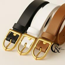 Set Of 3 Elegant Leather Women's Belts With Gold Buckle, Casual Plus Size – Black, White, Caramel - 彩色 - 查看 1