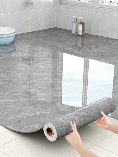 Imitation Marble Floor Tile Simple Self-Adhesive Wallpaper, DIY Peel And Stick, Waterproof, Non-Slip And Wear-Resistant Decorative Floor Stickers, Suitable For Kitchens, Bathrooms, Bedrooms, Living Rooms, Dining Rooms And Furniture Renovations (15.7 Inches X 196.8 Inches)