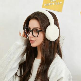 1个男女通用多色保暖耳罩，可爱学生风耳罩，毛绒耳罩，可调节冬季耳套 白色耳罩