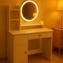 Modern Vanity Table With Illuminated Mirror, Storage Drawers & Shelves, Cozy Bedroom Makeup Desk For Women & Girls, Elegant Beauty Station, Perfect Christmas & Holiday Gift For Bedroom Or Apartment - 白色 - 查看 2