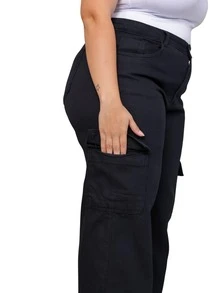 Women's Plus Size Cargo Pants - Black - màu đen - Xem 8