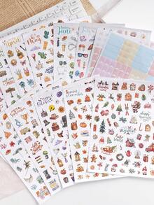 1050+ piezas/paquete Pegatinas planificador mensual de celebraciones, etiquetas de fecha de calendario de enero a diciembre, tono de color suave, pegatinas láser brillantes para decoración de calendario, planificación, scrapbooking - Feriados, eventos estacionales y generales (14 hojas) papelería manualidades libro de sticker estikers - Multicolor - Ver 2