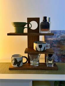 Vintage Makeup Display Rack, Desktop Makeup Organizer Shelf, Multi-Tier Large Wooden Storage Rack Cup Holder, Desktop Ceramic Cup Wooden Storage Rack, Multi-Tier Fragrance & Aromatherapy Display Shelf, European-Style Multi-Purpose Storage Rack, Makeup Tools, Makeup Display Rack, Storage Rack, Makeup Display Rack - Multicolor - View 7
