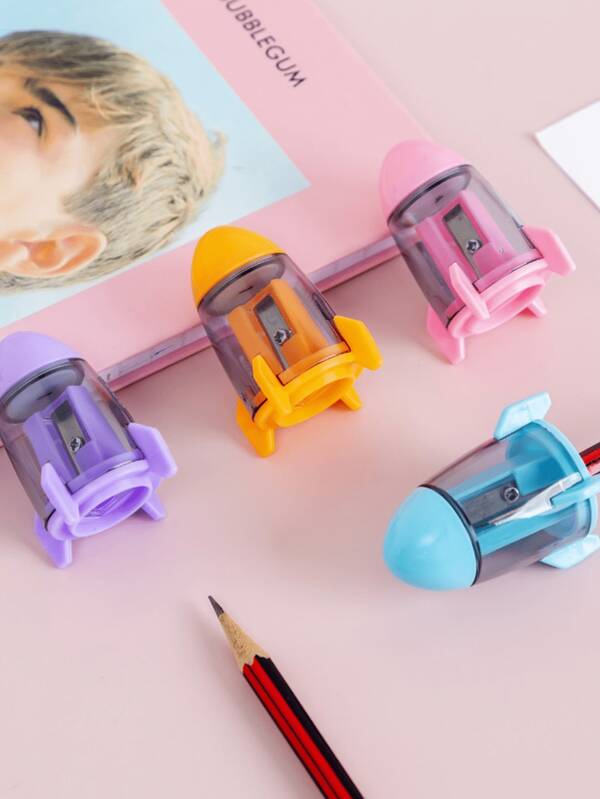 4 Stücke kreative Raketen-förmige Anspitzer - manuelles Design mit einzelnem Loch, süßer Cartoon-Stil. Unverzichtbares Schulmaterial, schärft Stifte und Augenbrauenstifte mühelos. Ein Muss für den Schulstart!