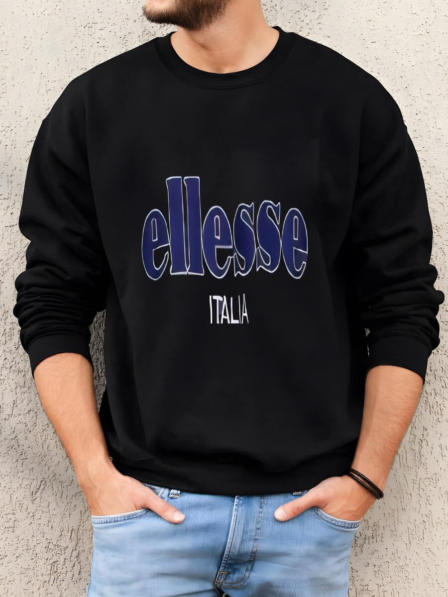 Mens Y2k Ellesse Sweater Vintage Ellesse Y Sweatshirt Crewneck Navy Blue Medium Sweatshirt - 黑色 - 查看 1