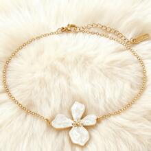 1件装自然风不锈钢手链，饰以鸡蛋花图案，适合女性日常佩戴或休闲场合。 - 金黃色 - 查看 3