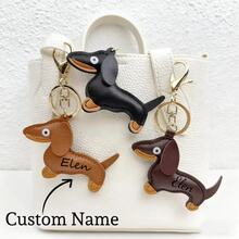 1pc Personalized Dachshund Keychain, Customized Name Bag Charm, Customized Leather Keyring & Bag Accessory, Handbag Pendant, Gift For Dog Lovers, Thanksgiving, Christmas, Birthday, Home Decor, Back To School, Anniversary, Bride, Father, Mother, Boy, Girl - Multicolor - View 7