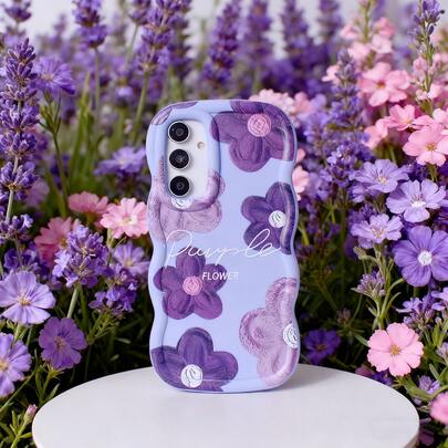 1 pieza Funda de teléfono suave con estilo de onda de crema, protección completa anti-caída, diseño personalizado de flor morada, cielo azul, mariposa y color macaron, compatible con Samsung/Redmi/POCO/Apple/XR/11/14/15/16/Transsion/OPPO/Honor/90LITE