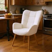 Meubles Cosy Beige Fleece Fabric Dining Chair, Quilted Upholstery, Modern Design, Durable Wooden Legs, Comfortable Seat, Home Furniture, 72 X 62 X 90.5 Cm - White - View 11