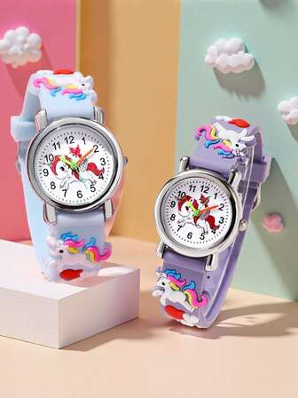 1 pieza Reloj de cuarzo multicolor con diseño de unicornio, correa de TPU, regalo para niñas, adorable regalo de cumpleaños