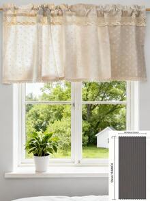 1pc Rustic Beige Daisy Lace Trim Faux Linen Curtain Panel, Bedroom Living Room Window Decor, Floral Pattern Decorative Valance - Multicolor - View 18