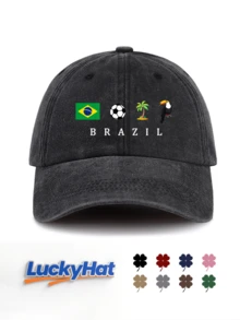 1 件 BRASIL 印花水洗棒球帽，男女皆宜，经典休闲时尚复古柔软吸汗带可调节尺寸轻便百搭复古老爹帽，适合户外运动日常穿着派对度假海滩度假，是送给家人和朋友的完美礼物