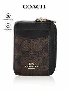 Coach Zip Card Case In Signature Canvas Mini Wallet - For Women Ladies Clutch Purses Small Wallet Bag Zip Wallets - Gift Present - Im/Walnut/Black - Genuine Authentic - Im/Walnut/Black - View 1