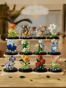 圣诞装饰 12 种款式花朵积木套装，DIY 郁金香、玫瑰、芙蓉、向日葵、百合、永生花 & 植物组装拼图玩具，适合女友生日、母亲节、情人节礼物房间装饰 - 彩色 - 查看 5