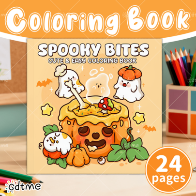 GDTME [Ghost Snack] Pearlescent Coloring Book, 7.87 Inch 24 Pages Halloween Themed Fantasy Coloring Book, Cute Monsters & Delicious Food Party, Creative Healing Hand-Drawn, Cute Ghost Delicacies Dark Series Adorable Hand-Drawn Halloween Limited Edition