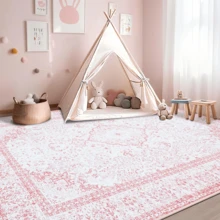 Gdieo Washable Area Rugs For Girls Bedroom, Non-Slip Backing Minimalist Rugs, Low Pile Vintage Boho Large Pink Rug, Stain Resistant Room Rug,Thanksgiving Christmas Gift (Pink) - 粉色 - 查看 3