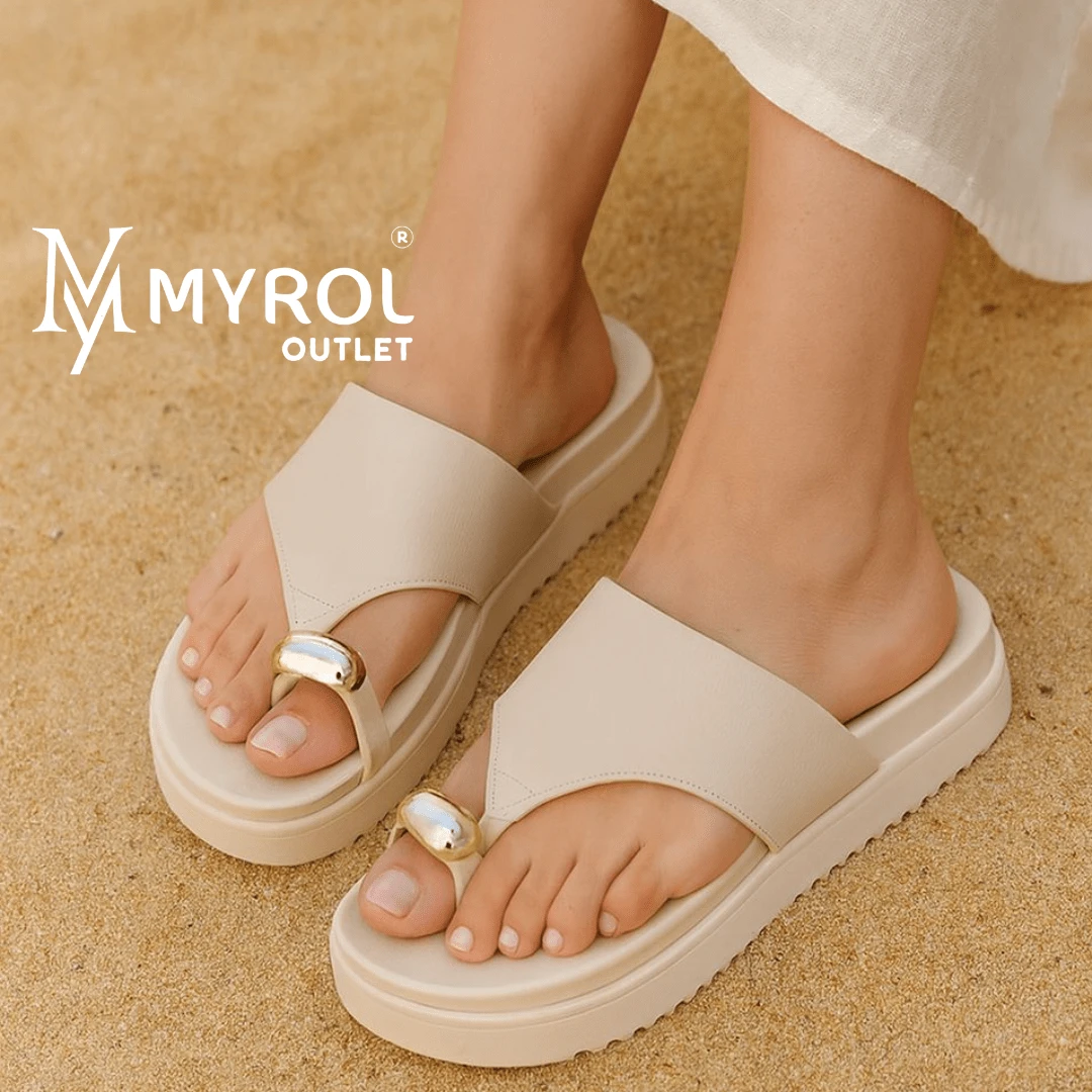 Myrol Outlet Flip Flop Sandal Summer Flat Sandal With Big Toe - 米色 - 查看 1