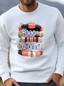 Mens Full Stack Oklahoma State Inspired Game Day Team Heishi Stacking Bracelets Osu Sweatshirt - 白色 - 查看 2