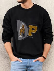 Mens 90s Purdue University Sweatshirt Vintage Purdue Boilermakers Football Team Crewneck Sweater Jumper Gray Sweatshirt - màu đen - Xem 1