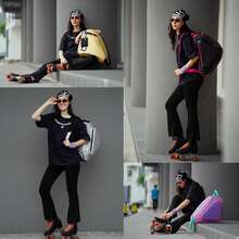 1 pieza Bolsa de patinaje ajustable de tela Oxford de alta calidad con asa superior y compartimento con cremallera. Accesorios de patinaje universal y duradero para patines de ruedas, patines de hielo, patines quad, patines en línea, patines de figura y patines de hockey.