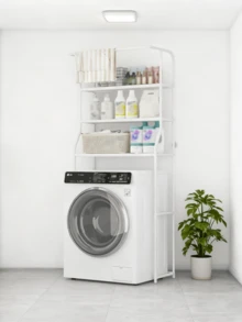1pc Trending Ins-Style Iron Washing Machine Shelf, Multi-Layer High Capacity Bathroom/Balcony Storage Organizer, Spacesaving Multifunctional Bathroom Vanity Rack, Nordic Style Floor Standing Storage Basket - Multicolor - View 4