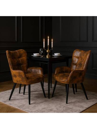 Meubles Cosy Elegante Bruin Suede Dining Chair, Com Tafel Seat, Moderne Metal Legs, Kitchen, 72 62 90.5 Cm view 4