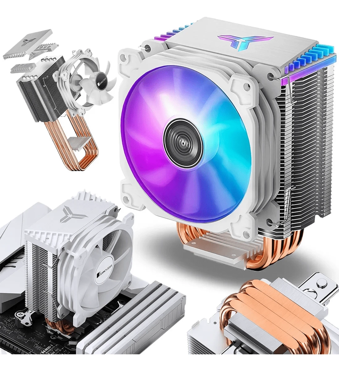 Ventilador para PC, disipador de CPU con 4 tubos de calor, radiador silencioso de alto rendimiento compatible con Intel y AMD - Blanco - Ver 1
