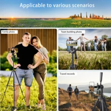 移动三脚架，55 英寸可调节旅行视频三脚架带手机夹，适用于会议录音和户外礼物直播，DIY 补光灯，相机用于暑假、旅行、户外活动、直播，稳定的录音自拍杆三脚架适用于手机 Nan 强承重 - 黑色 - 查看 7