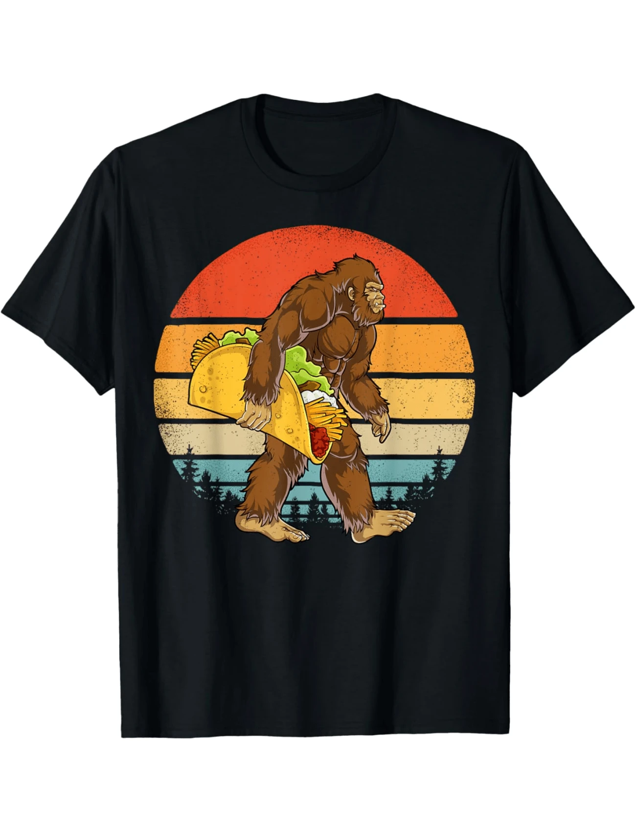 Bigfoot Carrying Taco Funny Cinco De Mayo Boys Men Sasquatch Graphic Print Tee,Unisex Cotton Casual T-Shirt - màu đen - Xem 1