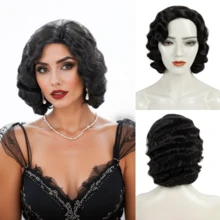 REEWES 1920s Short Wavy Wig Synthetic Wig Beginners Friendly Flapper Wig For Women Halloween Costume Party Wig Finger Wave Wig Music Festival Blonde Bronw Black Water Wave Wig - Nhiều màu - Xem 10