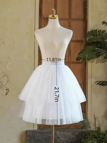 1pc Women's Black & White Cosplay Petticoat Lolita Everyday 55CM Front Short Back Long Skirt, Boneless Short Stiff Tulle Lolita Puffy Mesh Skirt, Suitable For Wedding, Christmas, New Year Party, Travel Photography