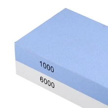 Double Sided Whetstone Knife Sharpener Water Wet Stone 1000/6000 Sharpening Tool Grit, Non-Slip Bamboo Base & Angle Guide, Manual Operation For Home Kitchen Use, Knife Sharpening Tool - Blue and White - View 8