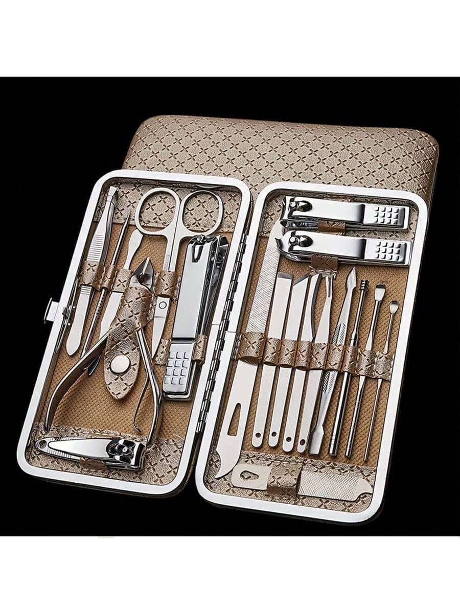 1set/19pcs Complete Nail And Foot Care Kit, Classic Stainless Steel Straight Edge Nail Tools - Odorless, Ideal For Home And Travel