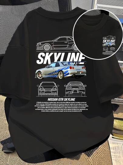Camiseta de doble cara para mujer Diseño Skyline de Coche Deportivo,Doble Estampado,220g,Ideal para Amantes de los Autos.