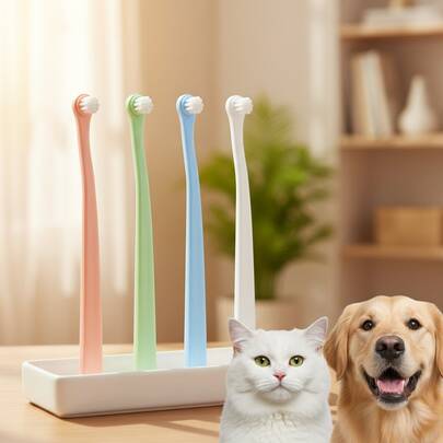 4pcs Pet Toothbrush With Soft Round Head, Perfect For Cleaning And Protecting Teeth, Suitable For Dogs And Cats, A Must-Have For The Whole Family