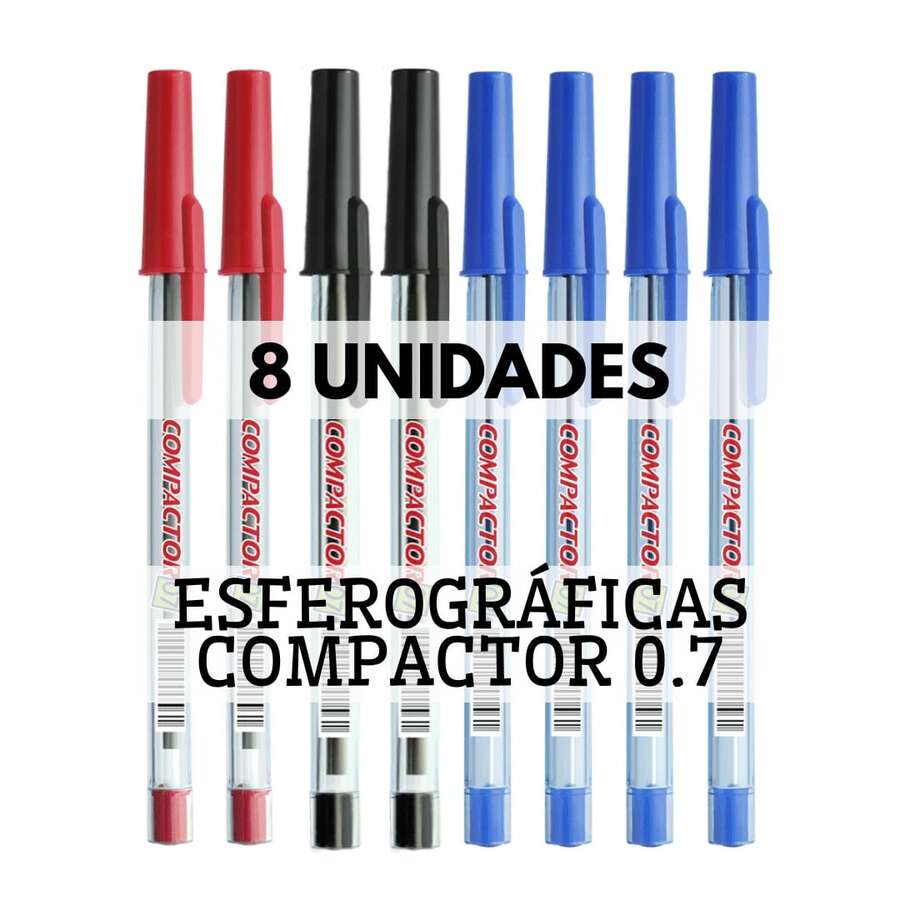 Set Of 8 Compactor 07 Ballpoint Pens – Blue, Black, Red – Smooth Writing 0.7mm Crystal - 均碼 - 查看 1