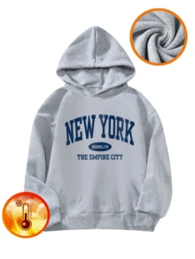 1pc Tween Girl Casual Printed Hoodie Sweatshirt, Pullover, Thick Thermal Lining, Suitable For School, Leisure, Autumn/Winter, Never Out Of Style