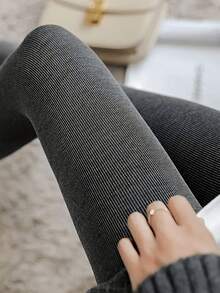 1 Paar Damen Vertikale Gestreifte Thermische Hohe Taille Gefütterte Dicke Skinny Strumpfhose, 220g Thermisch Gefütterte Strumpfhose, Gemütlich - Verschiedenfarbig - Übersicht 2
