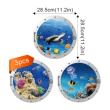 3pcs Ocean Turtle & Dolphin Wall Stickers,Toilet Stickers - Self-Adhesive Removable PVC Decals For Living Room & Bathtub