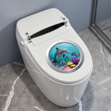 3pcs Ocean Turtle & Dolphin Wall Stickers,Toilet Stickers - Self-Adhesive Removable PVC Decals For Living Room & Bathtub